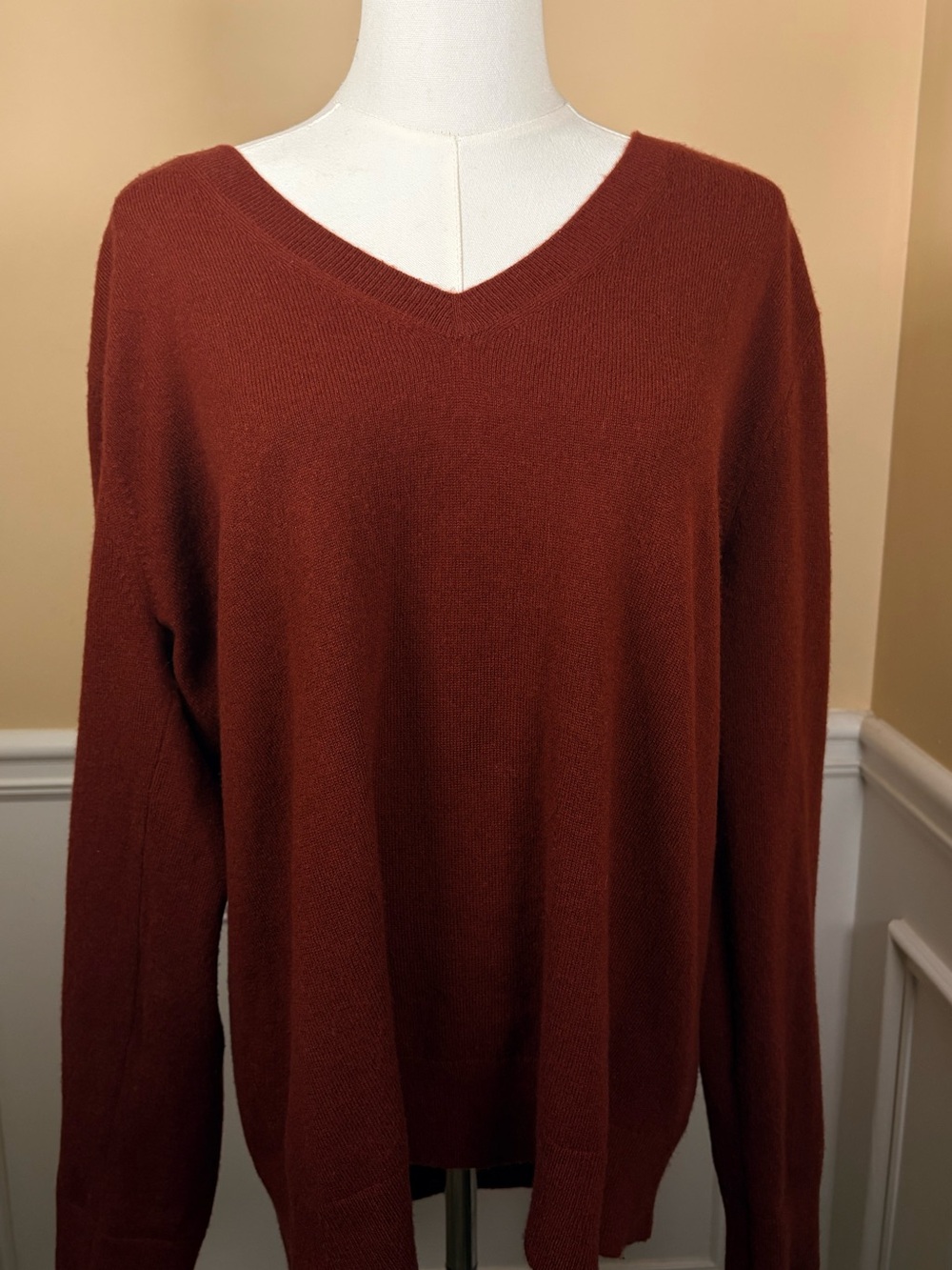🍂 VINCE 100% Cashmere Rust V-Neck Sweater Size L